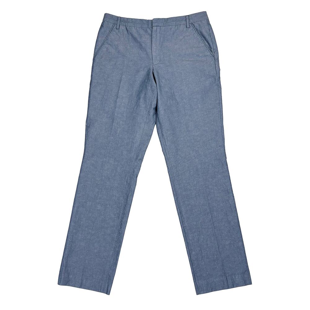 Ted Baker Linen Blend Pants Men 32L Blue Slim Fit Dress Chino Chambray